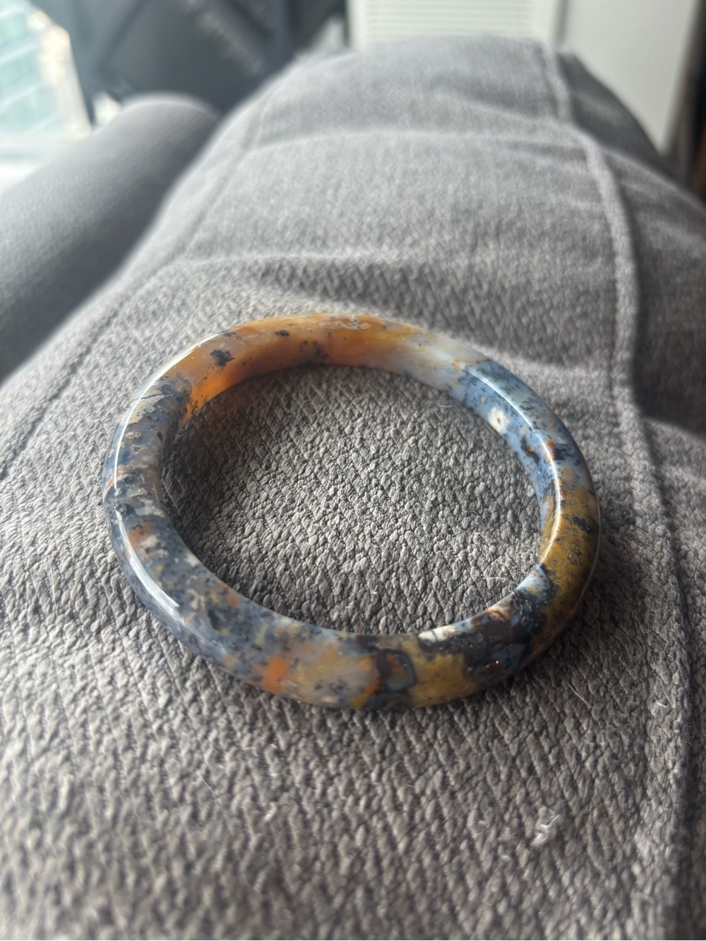 Polished Blue and Amber Agate Bangle Bracelet